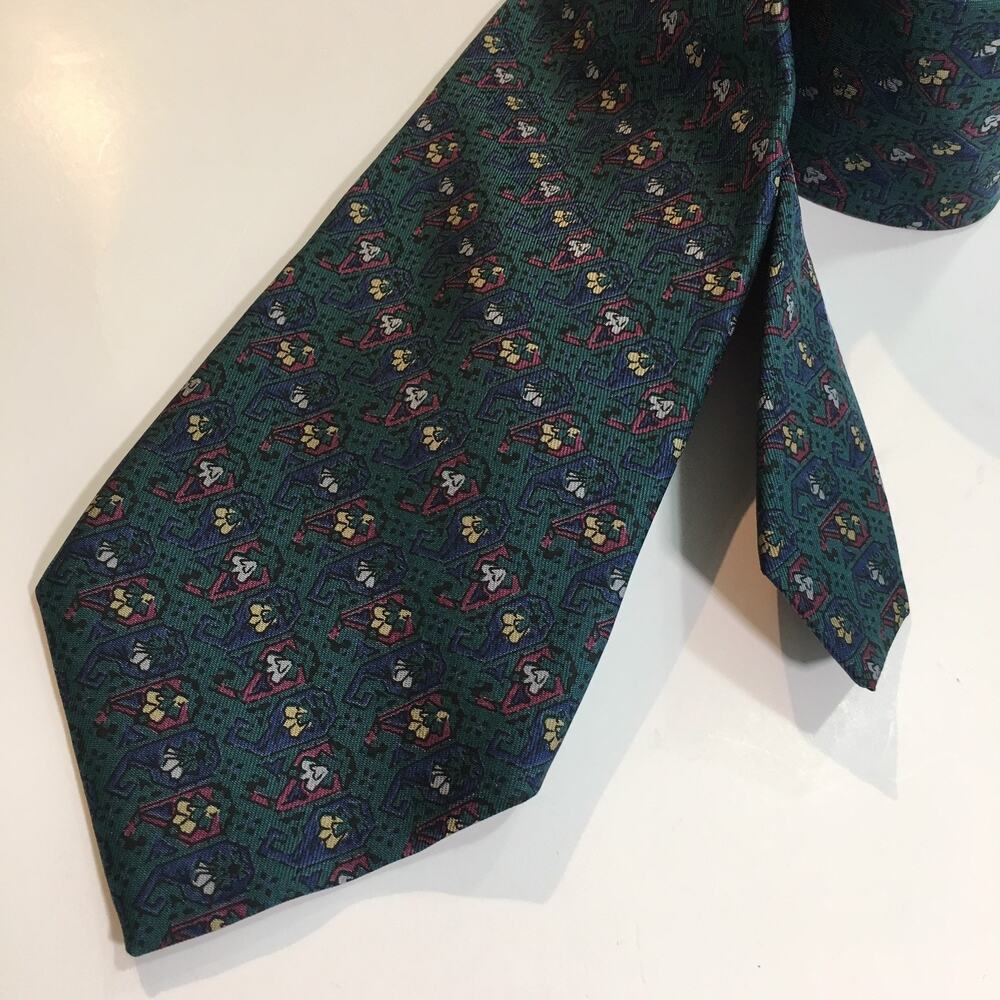 Robert Talbott Studio Mens Silk Tie Green Navy Red Geometric Floral Made USA